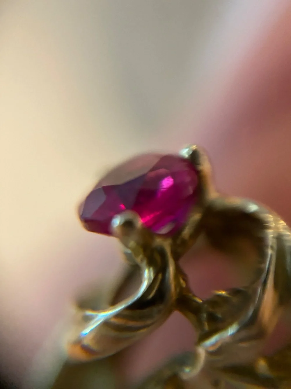 Gorgeous Ruby Floral Spiral Gold-tone Setting Antique Style Unique Sculptural